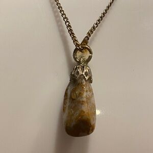 Vintage Gold and Brown stone Pendant Necklace